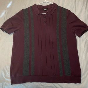 Mens Burgundy Express Brand Polo With Grey Stripes